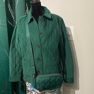NWOT 100% cotton Talbots Forest Green Quilted Jacket with Buttons.